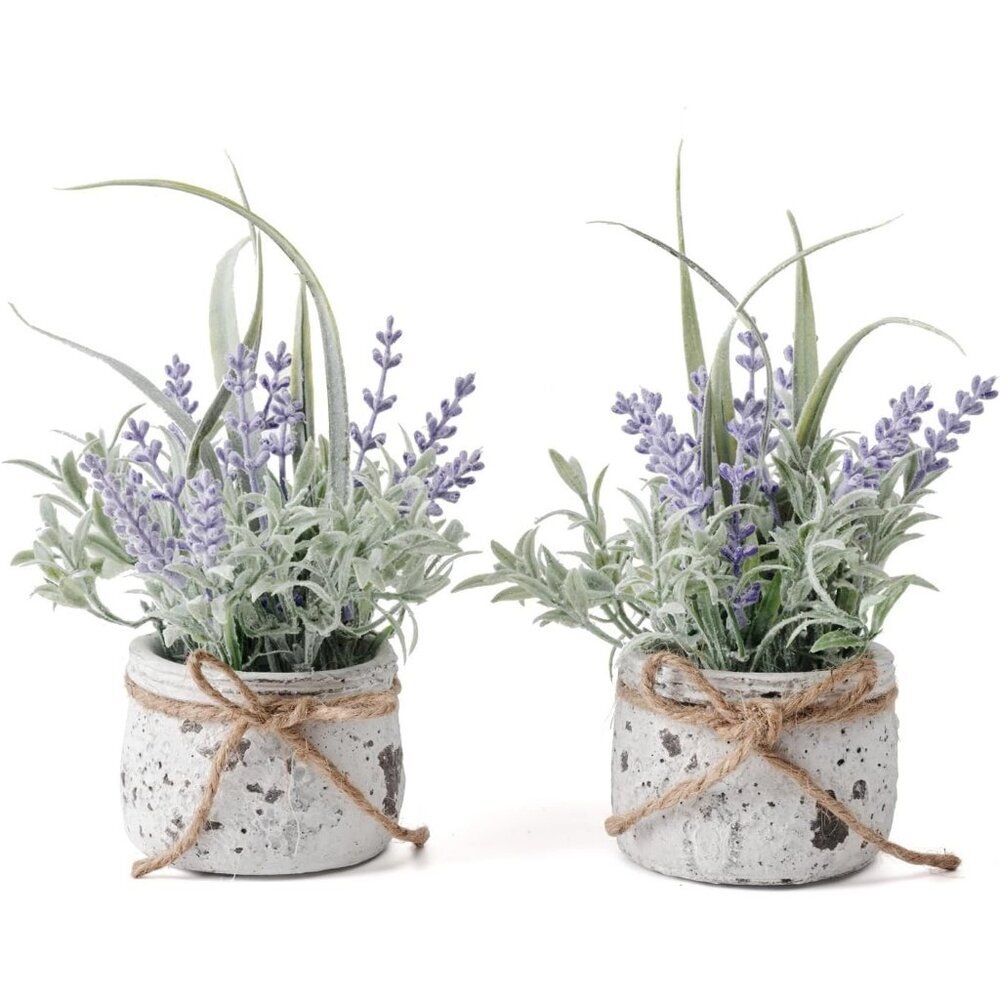 Fake Plants Purple Small with 2 Pack The Sunflower for Bathroom Shelf Decor